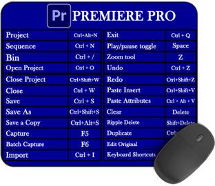 Kirmada Printed Design Premiere Pro Ms Shortcut Key Non-Slip Water Proof Mouse Pad. Non Slip Base Mousepad