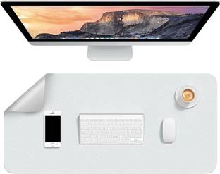SYGA Waterproof Non-Slip Desk Mat Blotters on Desk Top Laptop Computer Gaming Keyboard Mouse Pad Desk Writing Mat Cover for Office & Home ( White & Silver,90*45 CM) Non Slip Base Dual Sided Mousepad