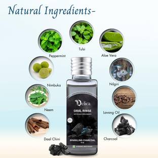 Qelica Mouthwash with Vitamin-E Kills 99.0% Germs, Prevents Bad Breath - Sprakling Charcoal