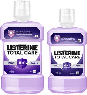 LISTERINE Total Care Mild Taste Mouthwash| Removes 99.99% germs| Home & Travel Combo - Mild Mint