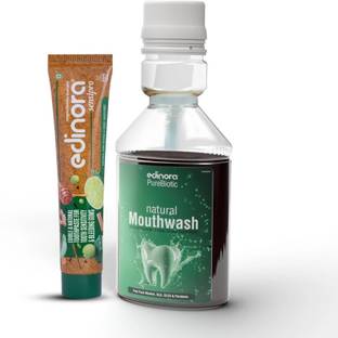 EDINORA Natural Mouth wash and Sensipro Ayurvedic toothpaste - fresh breath combo - Natural, Herbal