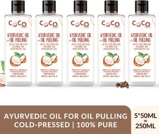 COCO CRUSH Ayurvedic Coconut Oil for Oil Pulling, Cold-pressed| Healthy Teeth | 5*50 - Coconut Oil, Peppermint Oil, Clove Oil