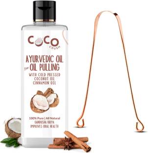 COCO CRUSH Ayurvedic Virgin Coconut for Oil Pulling & Copper Tongue Cleaner - Infused with Cinnamon Oil for Healthy Teeth