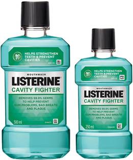 LISTERINE Cavity Fighter Mouthwash| Removes 99.99% germs| Home & Travel Combo - Mint