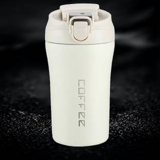 UniKart Ivory White Insulated SS Coffee Tumbler with 2-in-1 Flip Up Straw & Sip Lid Stainless Steel Tumbler