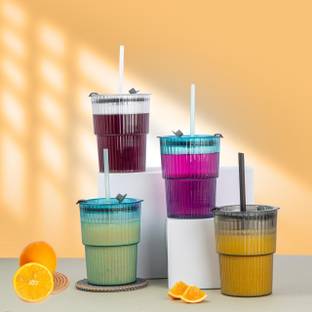 JUBEEMART JUBEE Glass Water Tumbler with Straw and Lid Set of 1 Plastic Tumbler