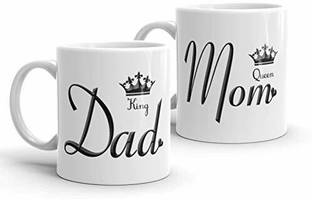 HREEM STORE Best Dad & Mom Couple Gift for Mummy Papa, Anniversary, Birthday Gifts Ceramic Coffee (330 ml, Pack of 2) Ceramic Coffee Mug