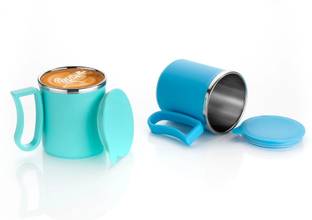 OFFYX Stainless Steel Tea Cup Stainless Steel Coffee with Lid (300 ml)(Blue,Green) Stainless Steel Coffee Mug