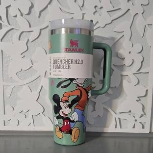 RHINETOYS Mickey Print Stanley Tumbler with Handle and Straw Insulated Cup Stainless Steel Tumbler