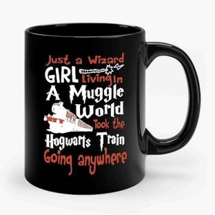craft maniacs WIZARD GIRL IN MUGGLE WORLD 330 ML BLACK MUG FOR HARRY POTTER FANS Porcelain Coffee Mug