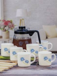 सेलो Opalware Tea Set with Glass Pot (Carafe) ओपलवेयर, ग्लास मग