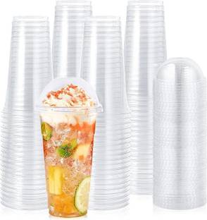 Shop & Shoppee Reusable Transparent Glass with Dom lids| Cold Beverage Mocktail Glass Plastic Coffee Mug