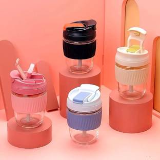 Coozico Reusable Glass Coffee & Juice Mug Shaker with Lid & Straw 350 ml Shaker