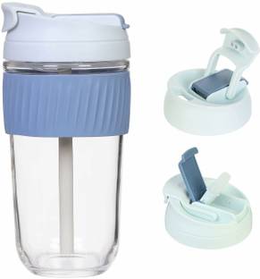 IndusBay Dual lid Reusable Leak Proof Coffee Cup with Straw & Airtight Lid Travel Cup Glass, PTFE (Non-stick) Coffee Mug