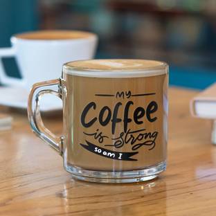 Ascension Pack of 2 Transparent Printed Coffee for Best Birthday Gift Return Gifts Glass Coffee Mug