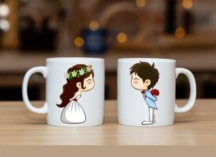 ज़ोरी Valentine Special Cute Couple Proposing Printed Glossy Finished,1 Piece,330ml सिरेमिक मग