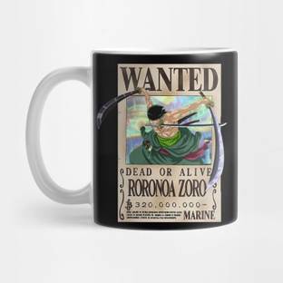 craft maniacs ONE PIECE ZORO WANTED BOY PRINTED 330 ML WHITE MUG FOR ONE PIECE LOVERS Porcelain Coffee Mug