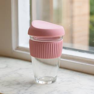 We3 Reusable Coffee Cup with Leak Proof Silicone Lid Glass Coffee Mug