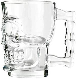 KitchCrux 540ml Heavy Base Skull Face Glass Beer with Broad Handle - Set of 2 Glass Beer Mug