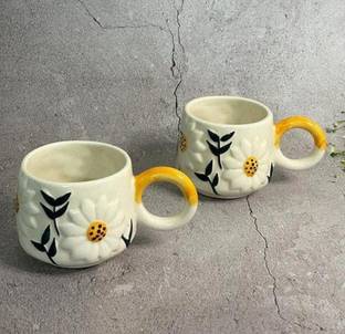The Earthy Store Handmade Sunflower Cup for Chai Tea Coffee Microwave and Dishwasher Safe Ceramic Coffee Mug