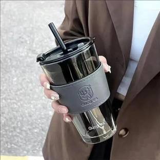 MMTSWorld Reusable Glass Travel Sipper Tumbler with Straw & Lid Juice Smoothie IcedTea Glass Coffee Mug