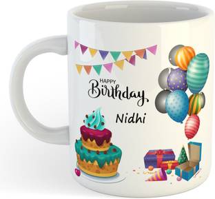 RAJEEC Happy Birthday Nidhi Name Printed Ceramic Coffee Ceramic Coffee Mug
