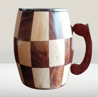 RESEMBLE Wooden with Stainless Steel Glass Insert for Home Decor Wood Coffee Mug