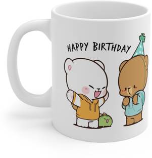 FlashTale mocha milk bear happy birthday printed white Ceramic Coffee Mug
