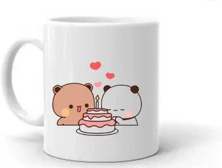 shree shivaye enterprise Dudu & Bubu Printed Ceramic Coffee – Cute Birthday Theme | 325ml Ceramic Coffee Mug