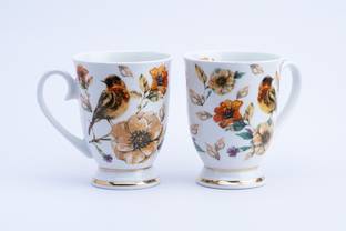 Golden Queens GOLDEN QUEEN'S Footed Tea & Coffee, 300 Ml - Set of 2 (Black) Bone China Coffee Mug