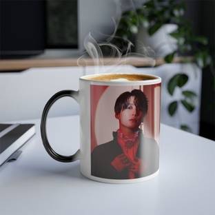 craft maniacs JUNGKOOK RED 330 ML MAGIC COFFEE MUG FOR BTS ARMY Porcelain Coffee Mug