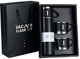 duas Vacuum Flask Set with 3 Steel Cups Combo for Coffee Hot Drink and Cold Water, SS Stainless Steel Coffee Mug