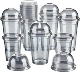 Shop & Shoppee Reusable Transparent Glass with Dom lids| Cold Beverage Mocktail Glass Plastic Coffee Mug
