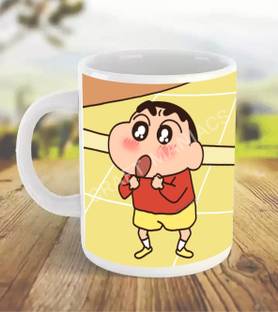 craft maniacs STARRY EYES SHINCHAN MUG 330 ML WHITE FOR CARTOON LOVERS Ceramic Coffee Mug