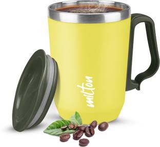 MILTON Cool Touch Coastal 350 Stainless Steel with Lid,Yellow, Hot & Cold Beverages Stainless Steel Coffee Mug