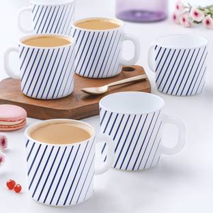 Larah by Borosil Indigo Ray Tea/Coffees,Crockery Set Ideal For Daily Use & Gifting Opalware Coffee Mug