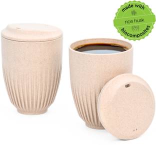 Eha Earth Friendly Retro Coffee with Lid | Tea Cup Set| Made with Rice Husk Biocomposite Coffee Mug