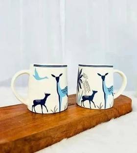 Classydesigners Alive Theme Tea Cups, Hand Painted Coffee, Set of 2 Cups, 330 ml Ceramic Coffee Mug