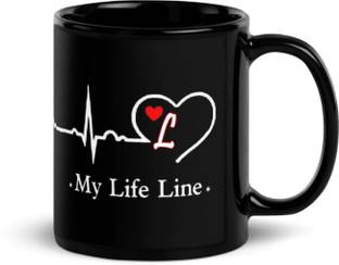 beautric love L letter and text printed black ceramic mug for valentine's day Ceramic Coffee Mug
