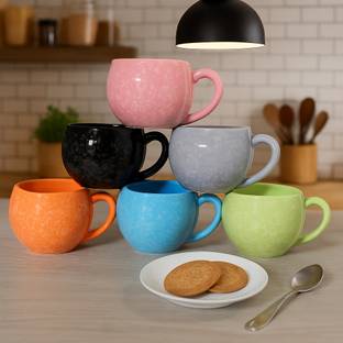 Kartik Handicraft Pack of 6 Ceramic, Bone China Printed Microwave Safe Tea Cup