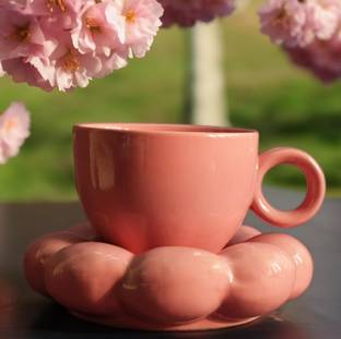 ओरिजिनलसेरामिक्स New Exclusive Sunflower Bloom Pink Ceramic With Saucer सिरेमिक मग