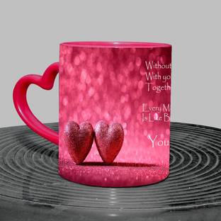 Murli Txtiles MTM You Are My Life Duel Heart Symbol Red Heart handle Three tone mug(350ml) Ceramic Coffee Mug
