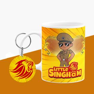 Printybloom Little Singham Printed Coffee with Keychain Best Gift for Kids Children Ceramic Coffee Mug