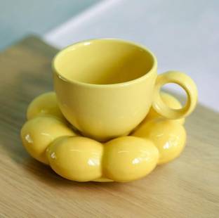KTCeStore KTC Yellow Sunflower Bloom Ceramic with Saucer Ceramic Coffee Mug