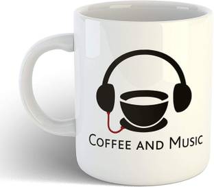 ZORI Premium Quality Coffee And Music Printed Glossy Finished , 1 Piece, White, 330ml Ceramic Coffee Mug