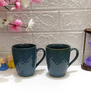 maalaxmi store MUG SET PAIR 2 OF GREEN GLOSSY Ceramic Coffee Mug