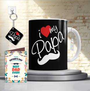 pramonita Father's Day Gift With Key-Chain And Greeting Card Love My Papa Printed Ceramic Coffee Mug
