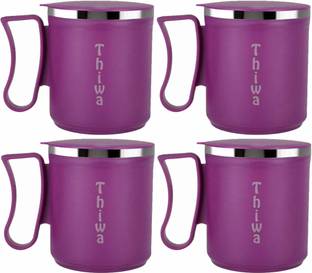 Thiwa Double Wall Stainless Steel Tea Coffee Solid Morning use coffee mug with lid Plastic, Stainless Steel Coffee Mug