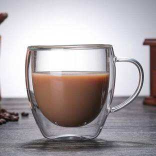 MarkQues Pack of 1 Borosilicate Glass Double Wall Glass Mug