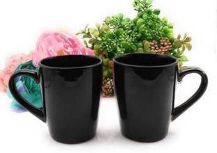Plakasha creations Ceramic Glossy Black Colour Tea / Coffee {Set of 2} Ceramic Coffee ( Pack of 2) Ceramic Coffee Mug